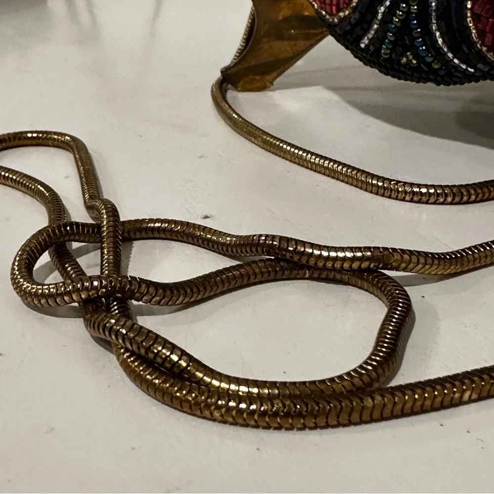 Vanessa Vintage Beaded Evening Bag Gold Snake Chain Paisley Handbag
